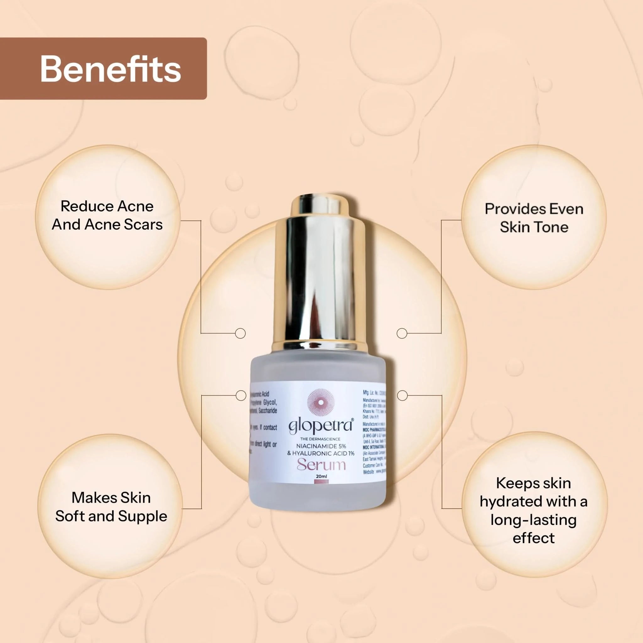 Niacinamide & Hyaluronic Acid Serum For Acne & Dark Spots - Glopetra