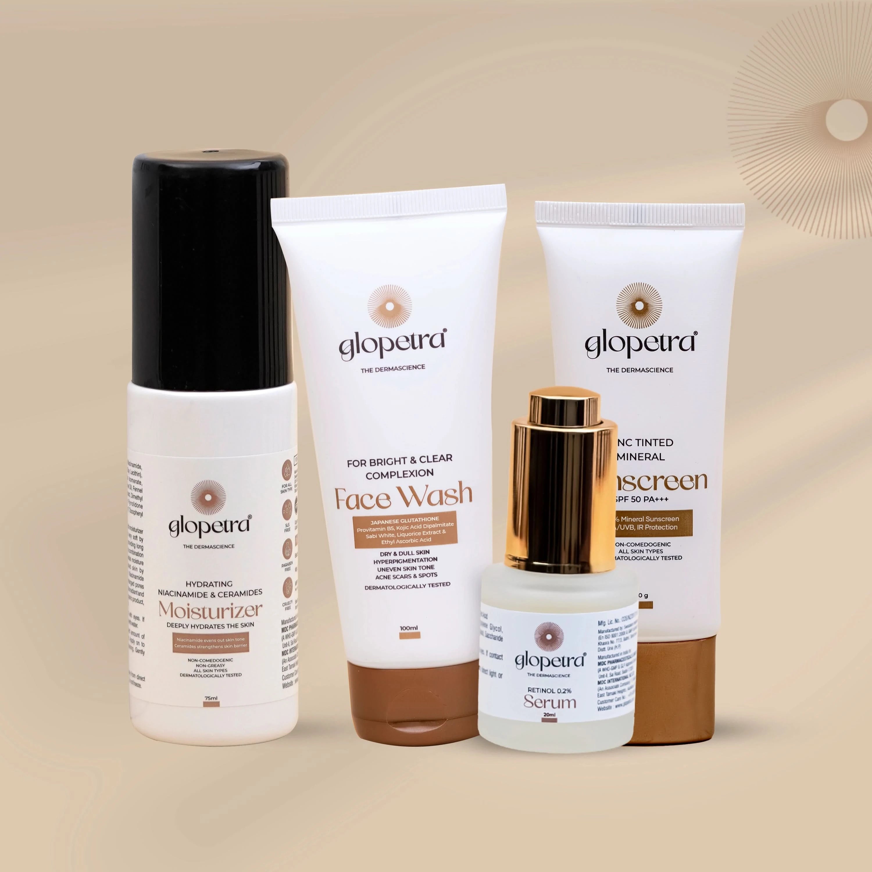 Cleanser, Moisturiser and Sunscreen (CMS Kit) with Retinol Serum for Daily Glow