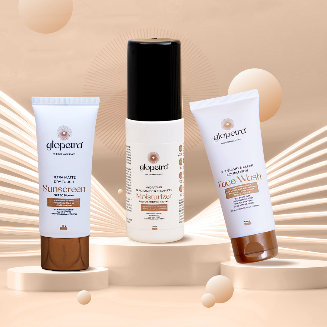 Glopetra Daily Skin Routine Combo Kit with Facewash, Moisturiser & Sunscreen for Men & Women