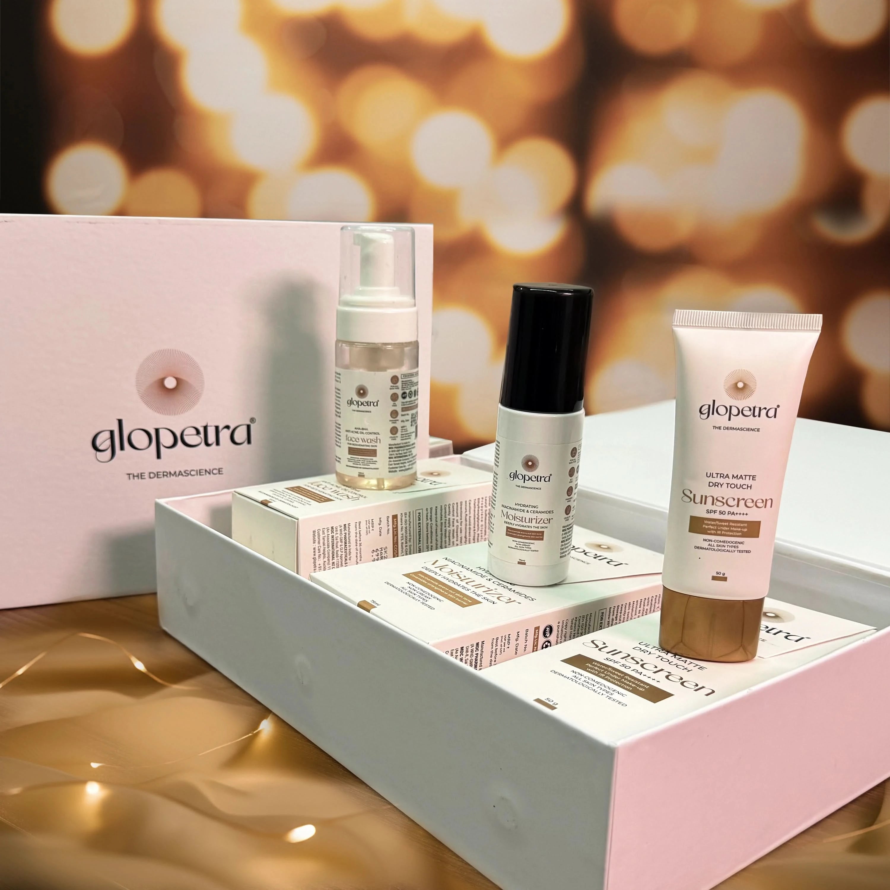 Glopetra Foaming Face Wash ( AHA & BHA ) with Moisturiser & Sunscreen Gift Pack