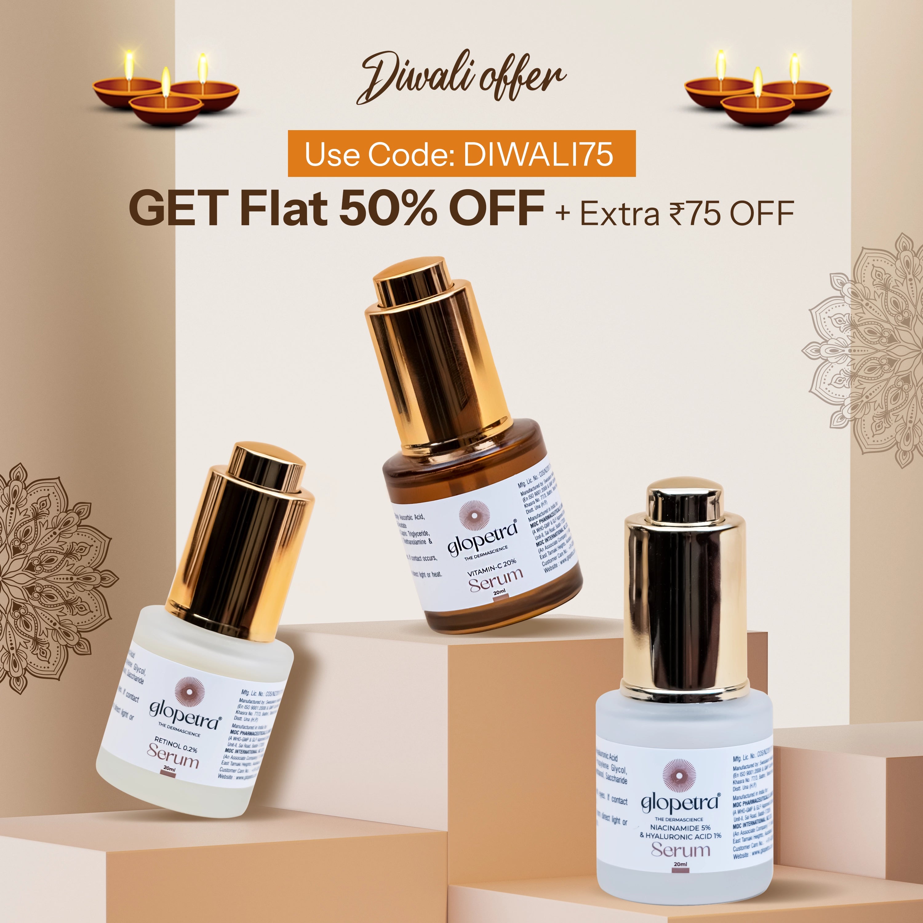 Glopetra Niacinamide Serum with Vitamin C Serum & Retinol Serum Skin Glow Combo