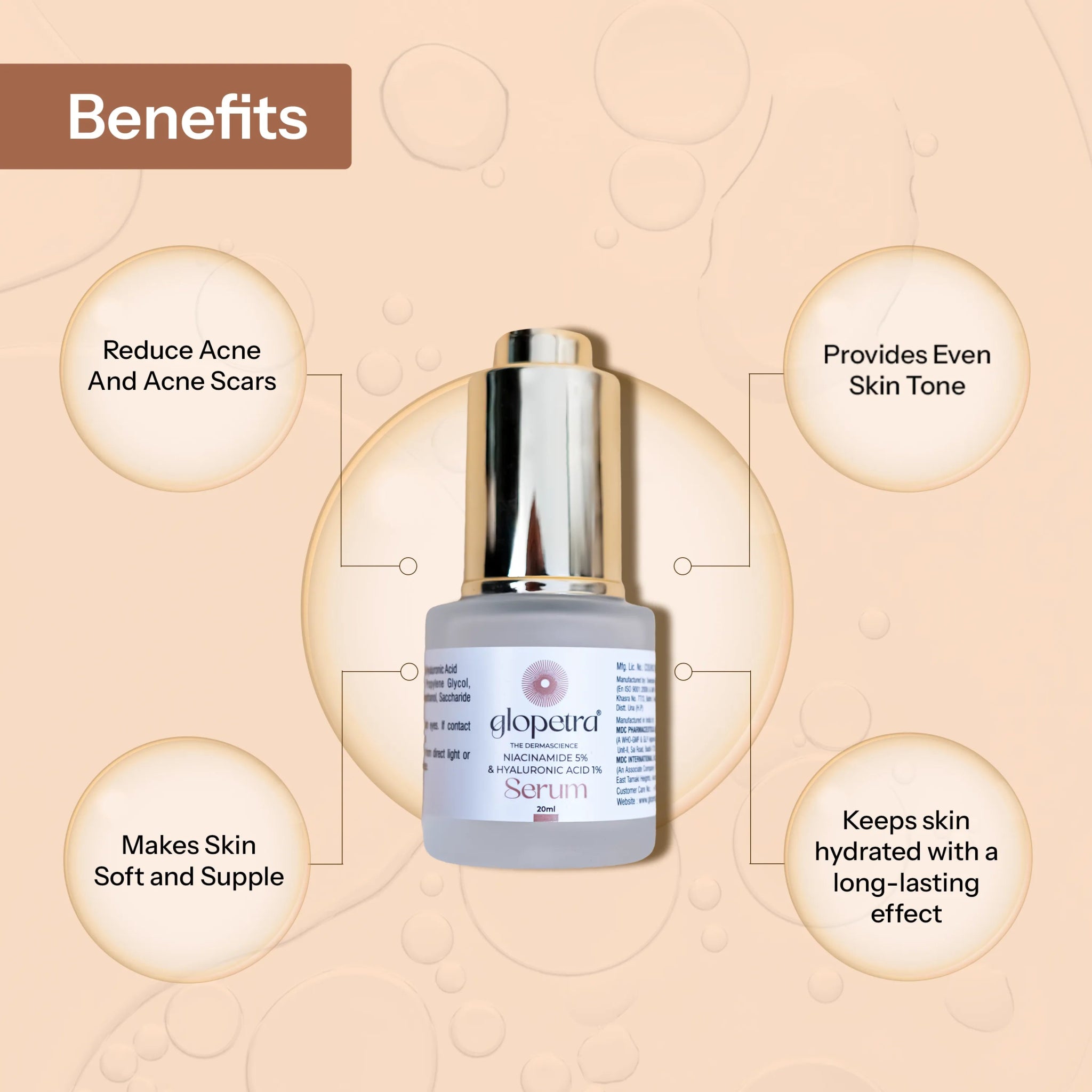 Niacinamide & Hyaluronic Acid Serum For Acne & Dark Spots - Glopetra
